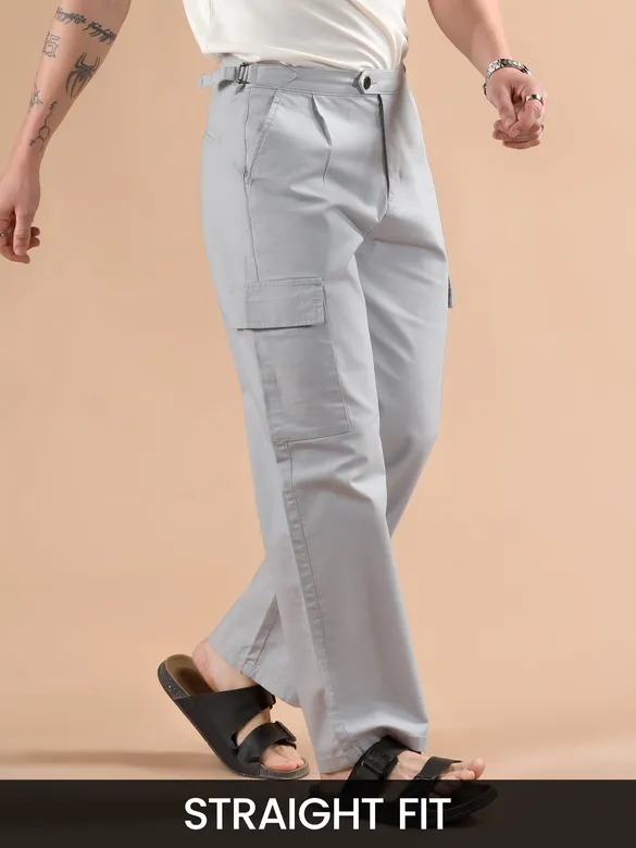 Light Blue Adjustable Side Buckle Cargo Trousers