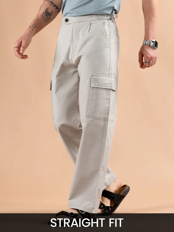 Light Grey Adjustable Side Buckle Cargo Trousers
