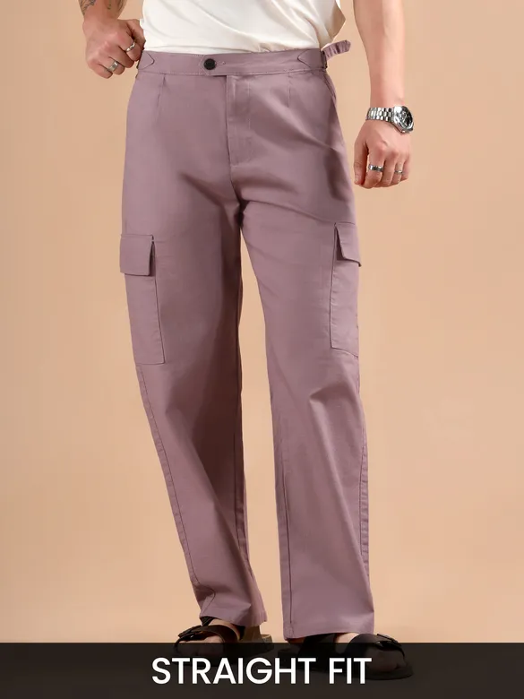 Mauve Adjustable Side Buckle Cargo Trousers