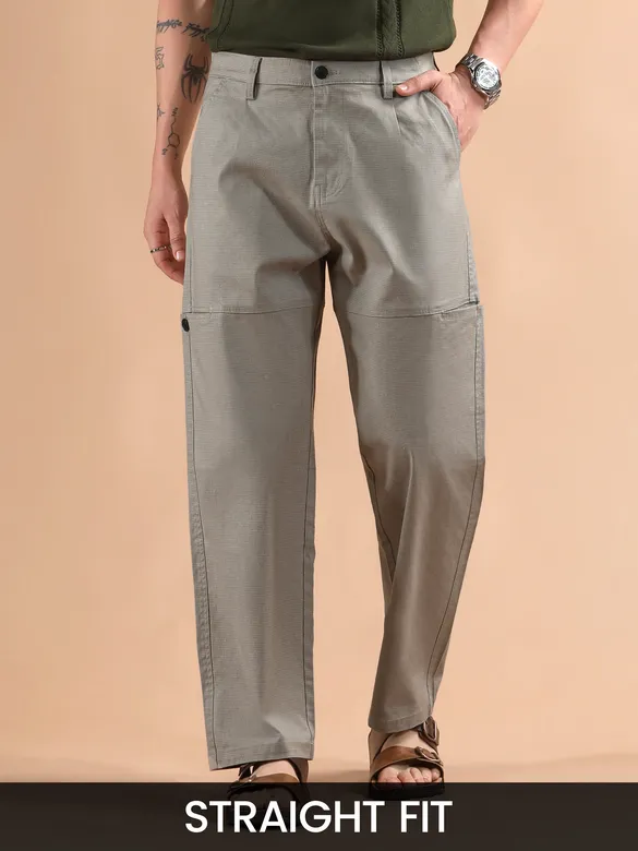 Soft Beige Houndstooth Cargo Trouser