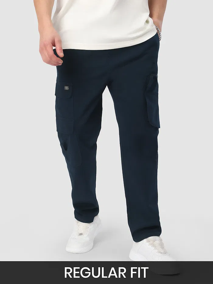 Dark Blue Zip Pocket 3D Cargo Pants