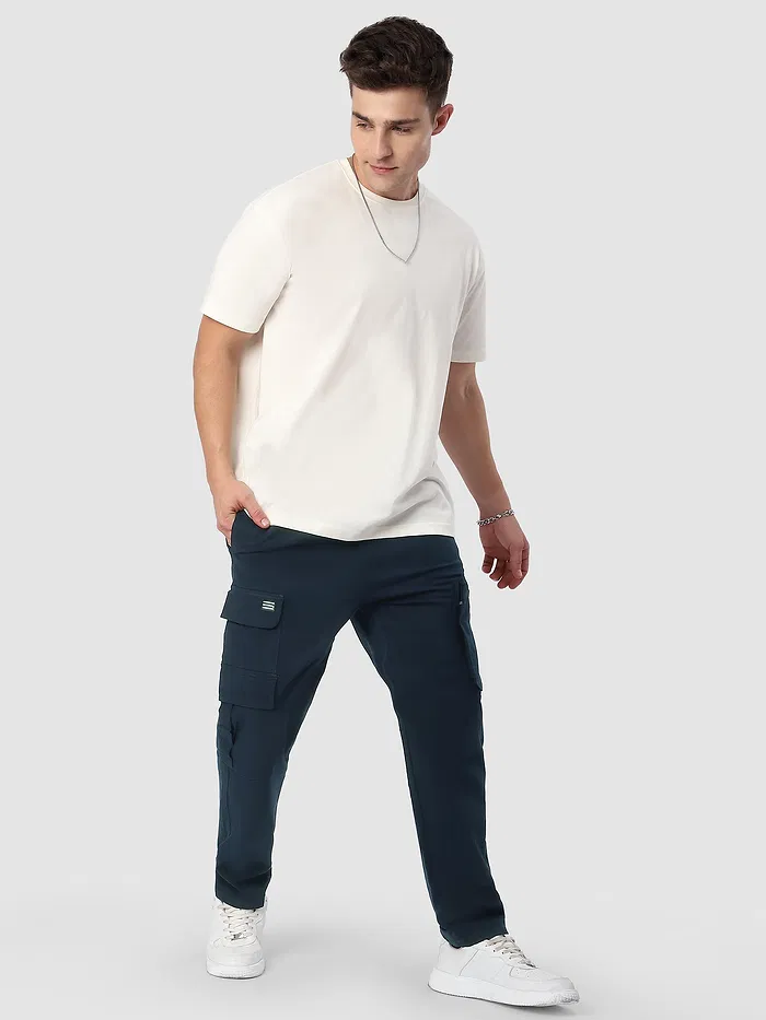 Dark Blue Zip Pocket 3D Cargo Pants