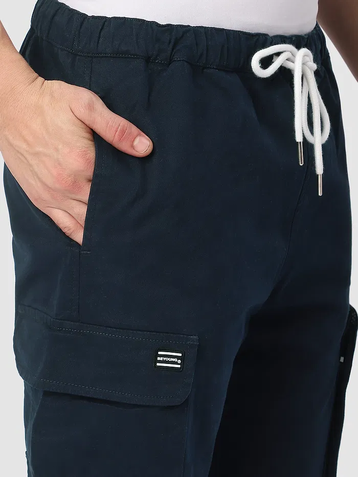 Dark Blue Zip Pocket 3D Cargo Pants