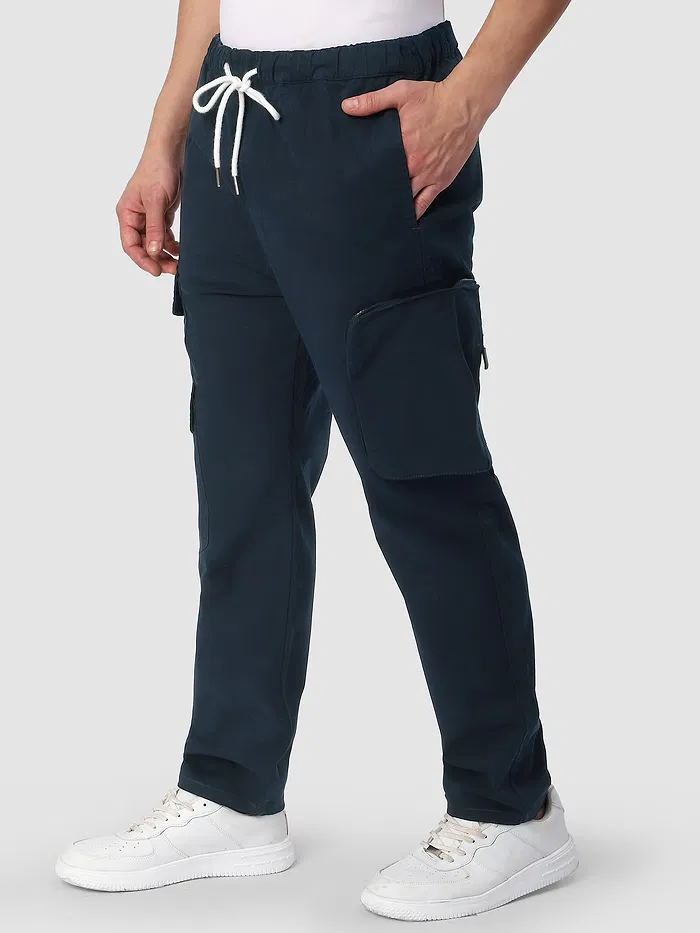 Dark Blue Zip Pocket 3D Cargo Pants
