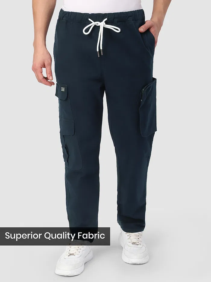 Dark Blue Zip Pocket 3D Cargo Pants