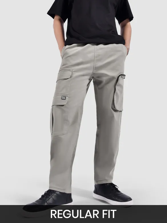 Pale Grey Zip Pocket 3D Cargo Pants