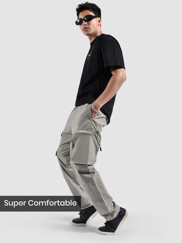 Pale Grey Zip Pocket 3D Cargo Pants