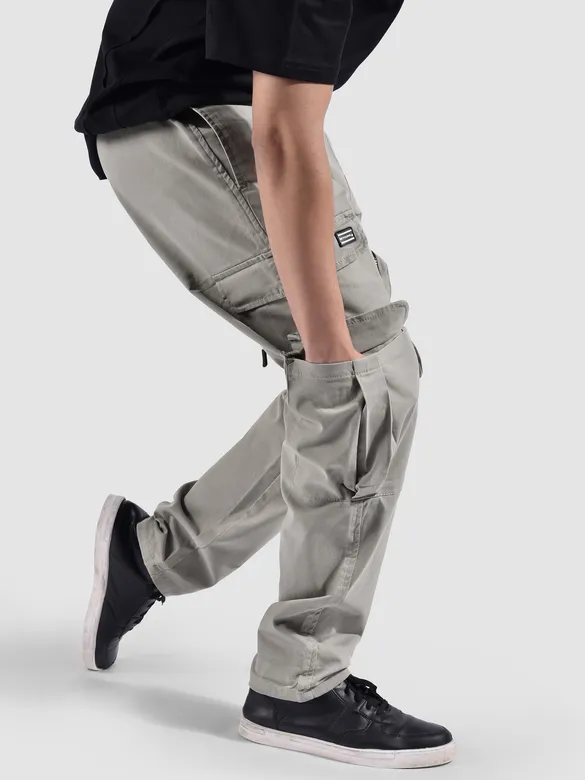 Pale Grey Zip Pocket 3D Cargo Pants