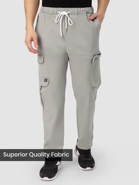 Pale Grey Zip Pocket 3D Cargo Pants