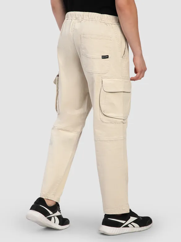 Beige Multi Pocketed Utility Cargo Pants