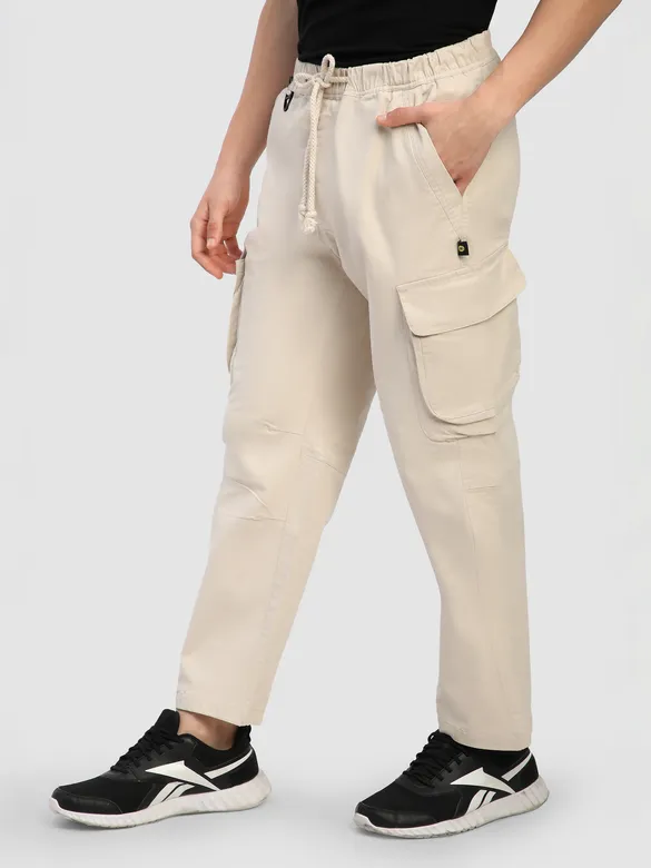 Beige Multi Pocketed Utility Cargo Pants