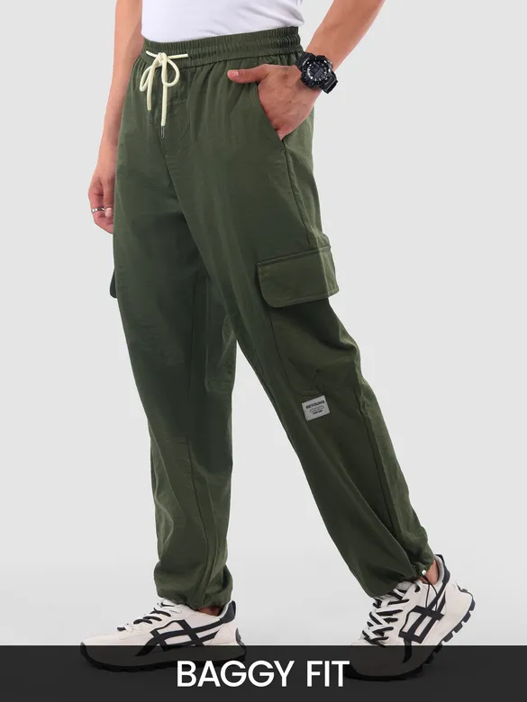 Army Green Parachute Cargo Pants