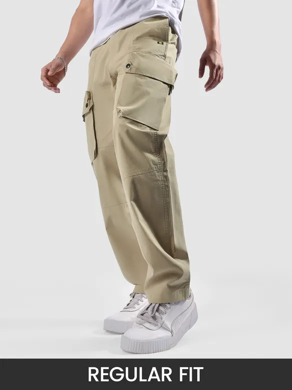 Beige Elasticated Drawcord Cargo Pants