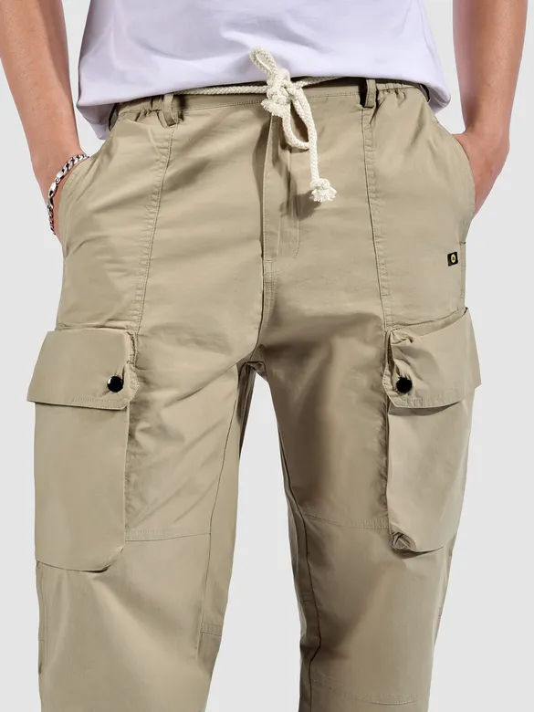 Beige Elasticated Drawcord Cargo Pants