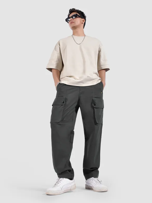 Dark Grey Elasticated Drawcord Cargo Pants