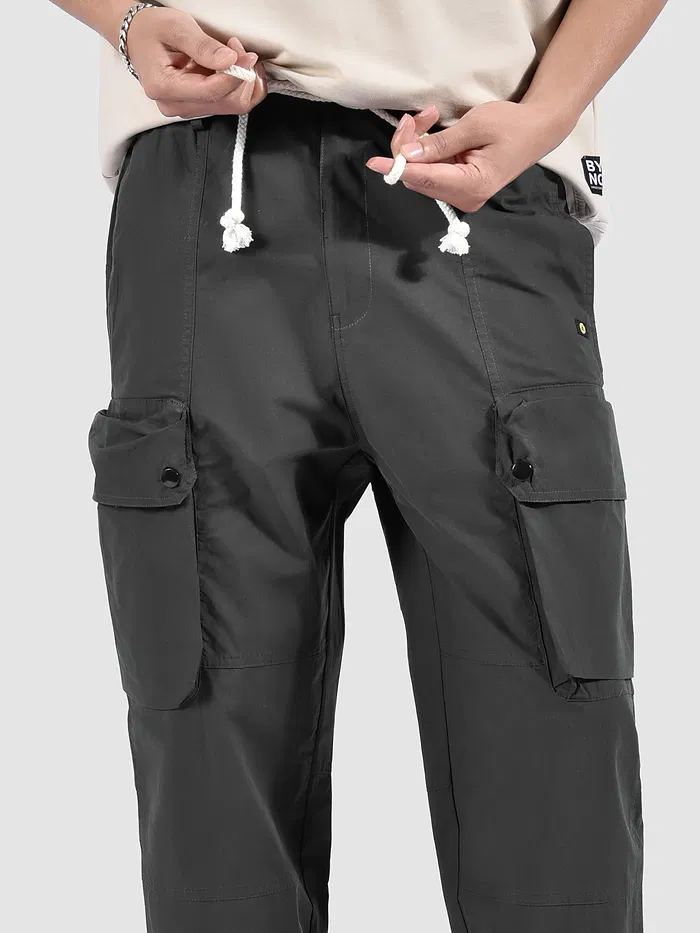 Dark Grey Elasticated Drawcord Cargo Pants