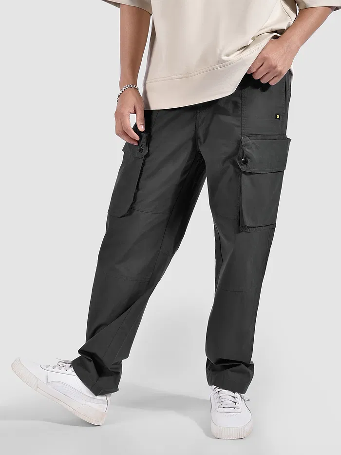 Dark Grey Elasticated Drawcord Cargo Pants