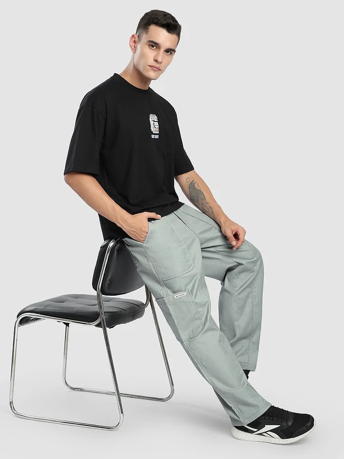 Pale Grey Side Elasticated Cargo Pants