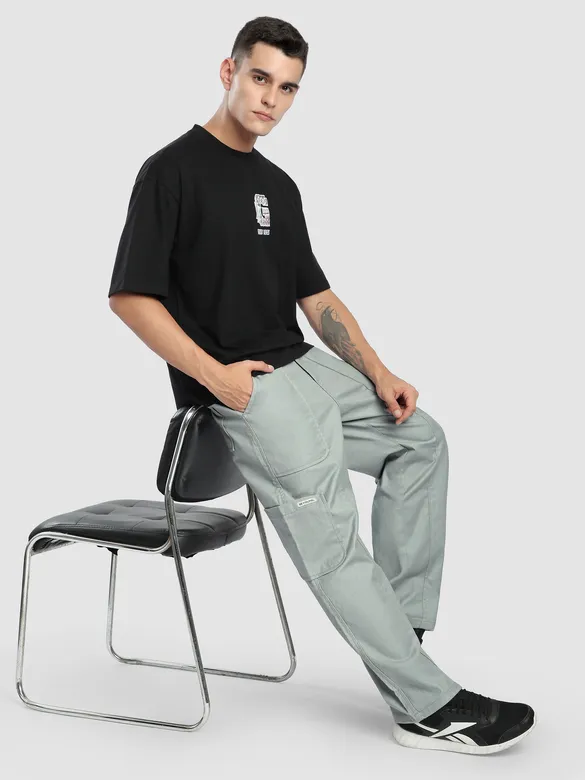 Pale Grey Side Elasticated Cargo Pants