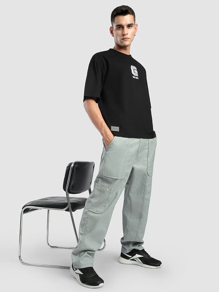 Pale Grey Side Elasticated Cargo Pants