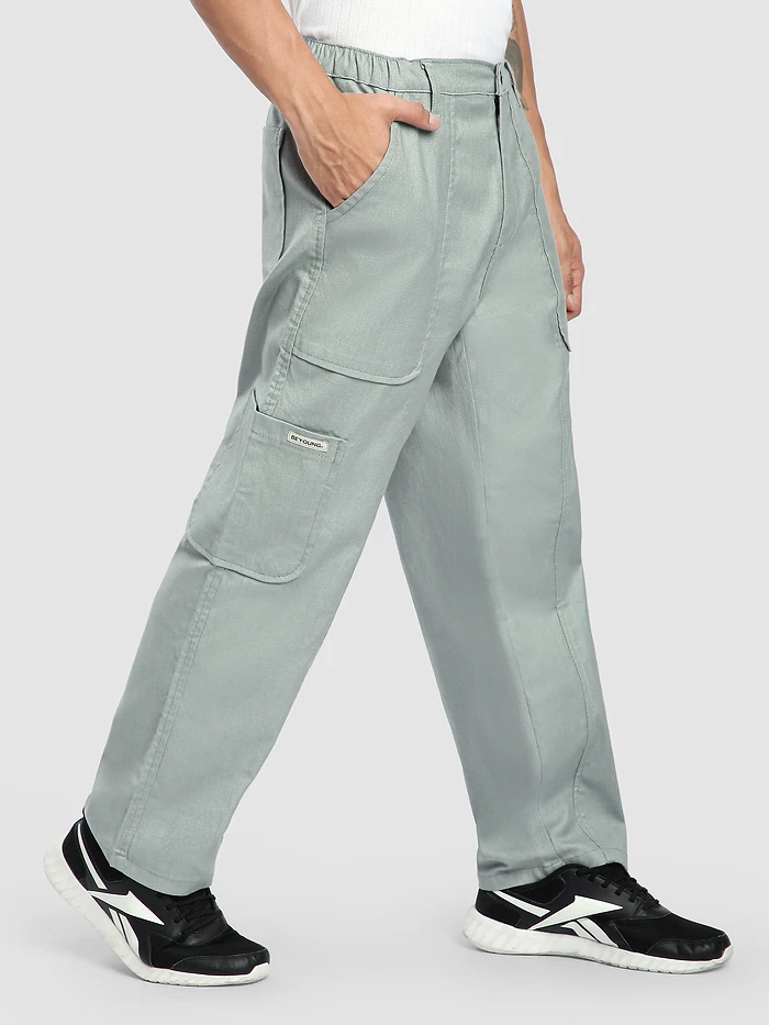 Pale Grey Side Elasticated Cargo Pants