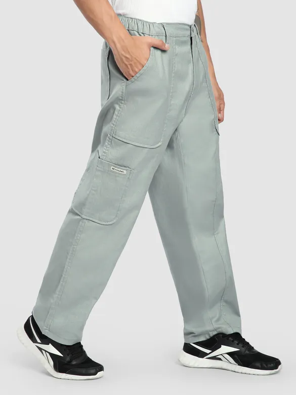 Pale Grey Side Elasticated Cargo Pants