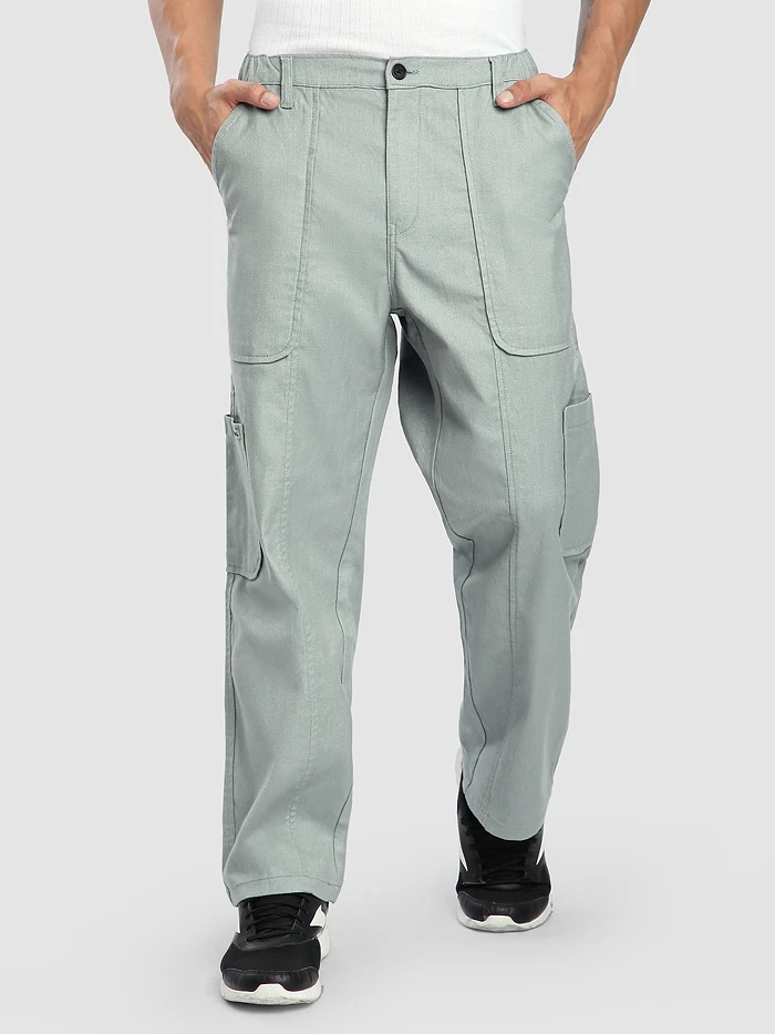 Pale Grey Side Elasticated Cargo Pants