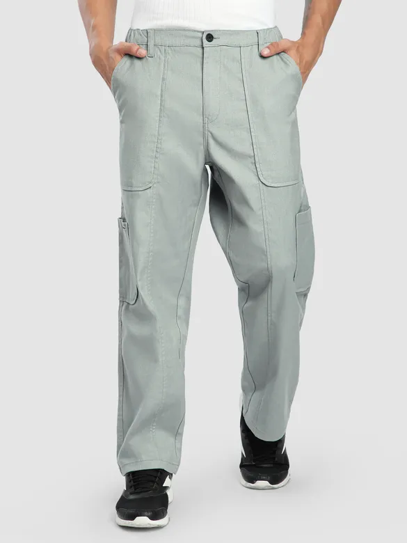 Pale Grey Side Elasticated Cargo Pants
