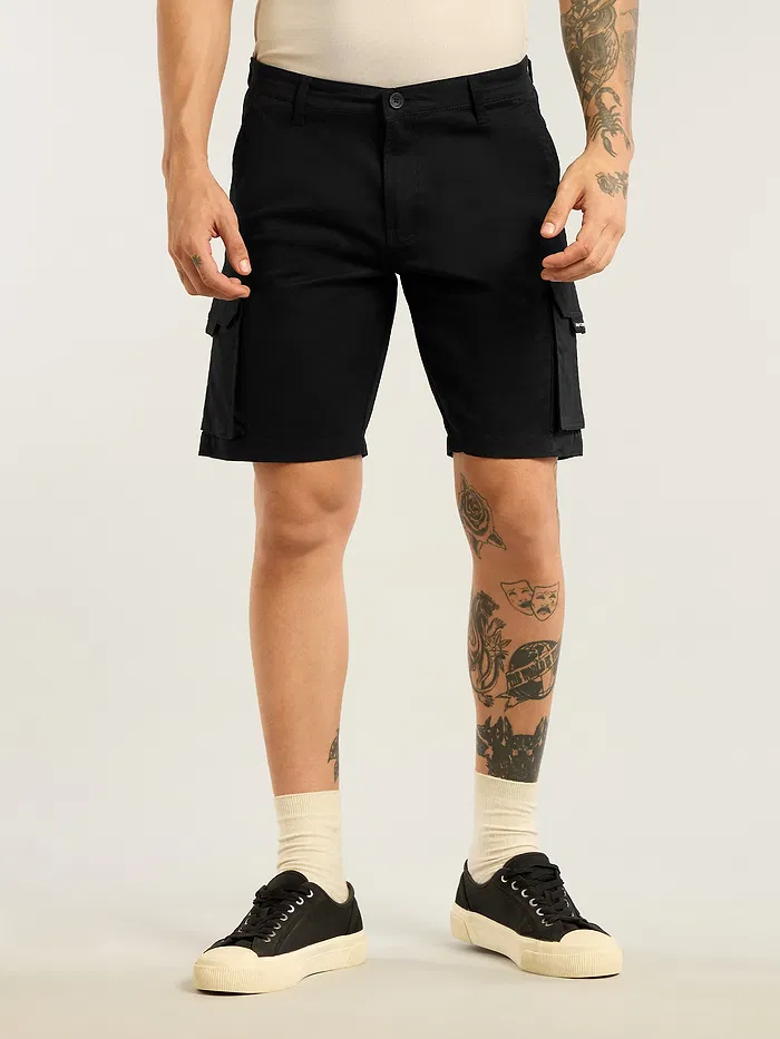 Black 5 Pockets Cargo Shorts