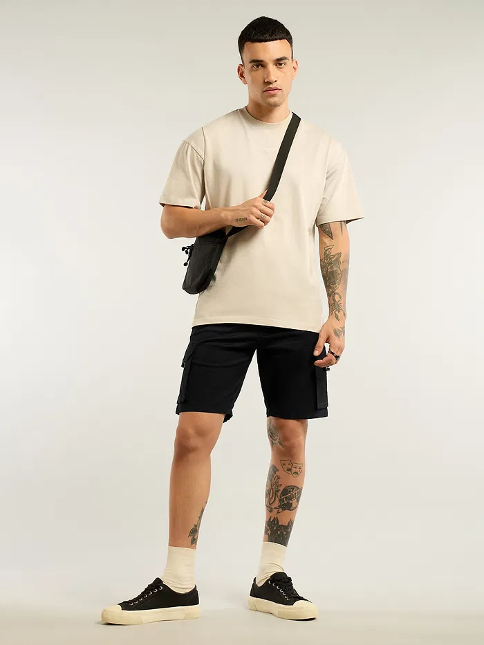Black 5 Pockets Cargo Shorts