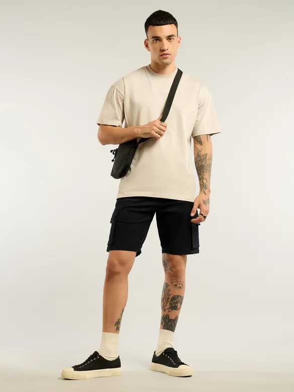 Black 5 Pockets Cargo Shorts