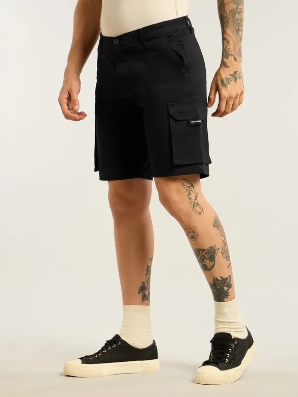 Black 5 Pockets Cargo Shorts