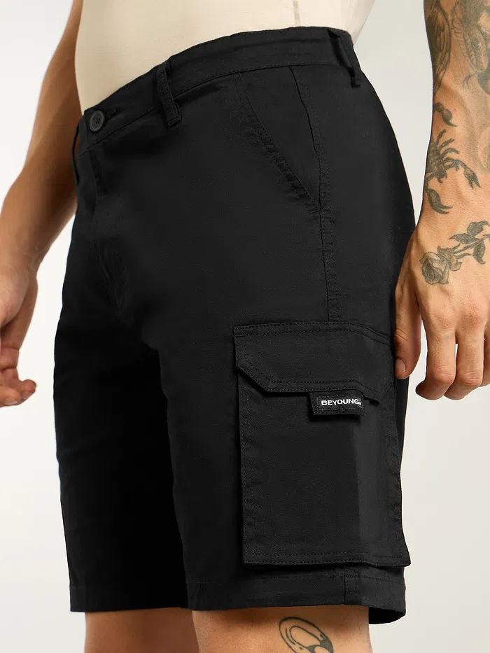 Black 5 Pockets Cargo Shorts