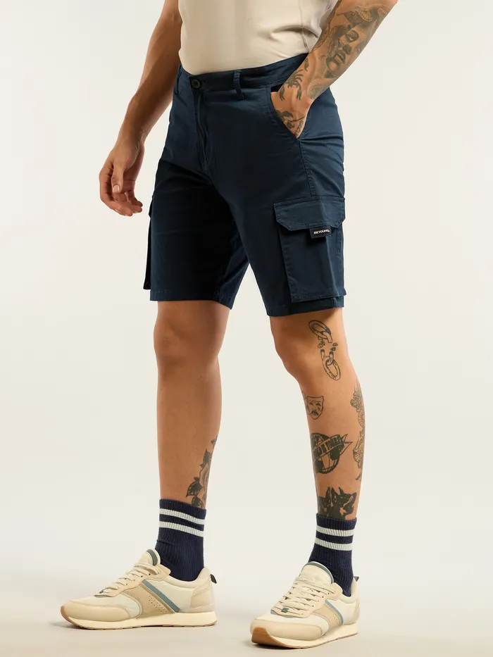 Dark Blue 5 Pockets Cargo Shorts