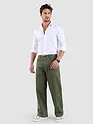 Crocodile Green Cotton Lycra Wide Leg Trousers