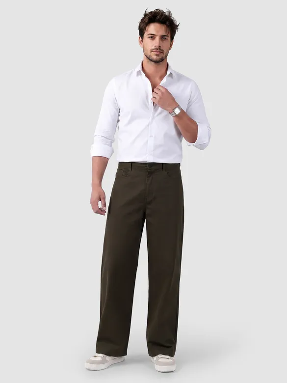 Dark Brown Mid Rise Wide Leg Trousers
