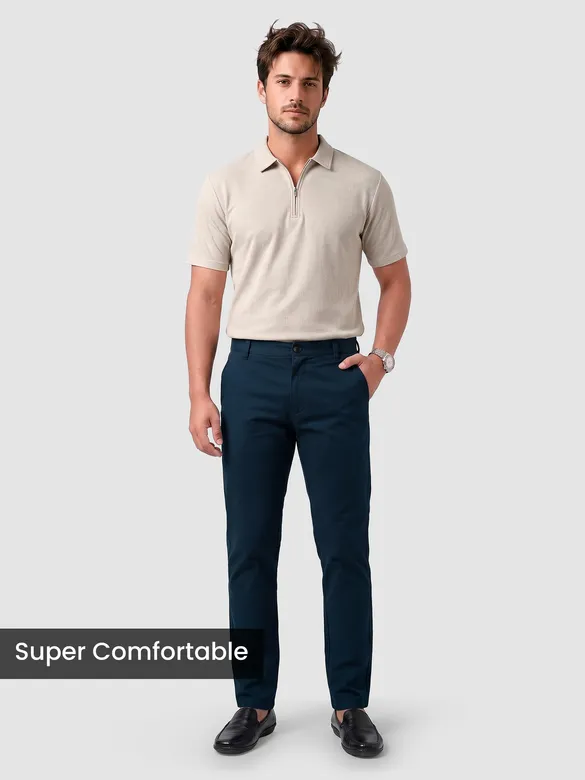 Dark Space Blue Regular Fit Cotton Trousers