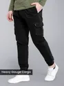 buy black jogger pants for men in cotton fabric with multiple pockets and regular fit, 