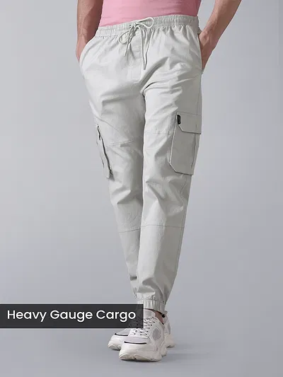 buy grey cargo joggers for men in cotton twill lycra with 4 pockets and regular fit for street style, 