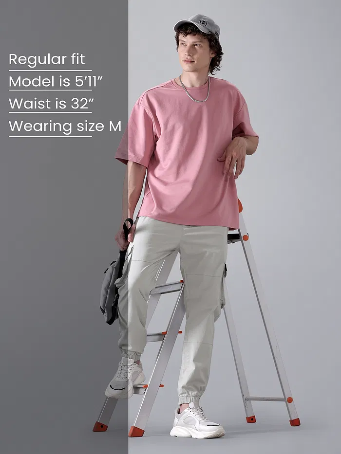 Pale Grey Heavy Gauge Cargo Joggers