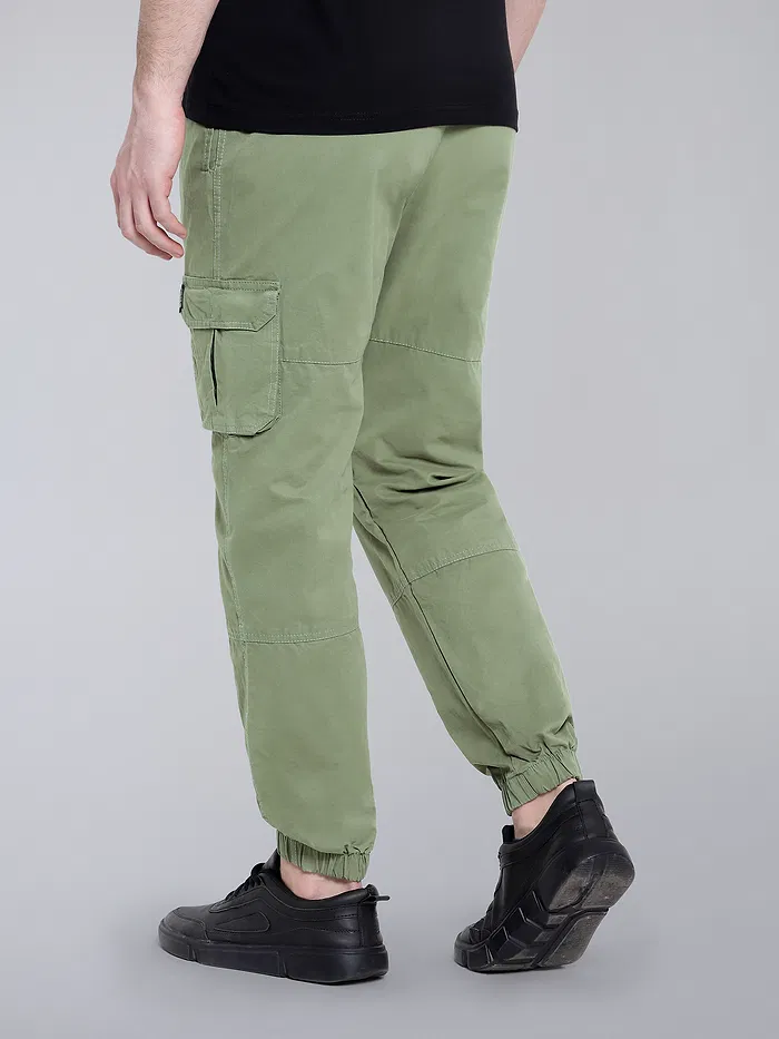 Pale Olive Heavy Gauge Cargo Joggers