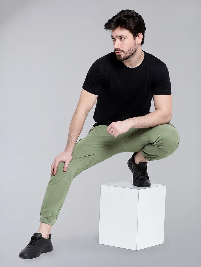 Pale Olive Heavy Gauge Cargo Joggers