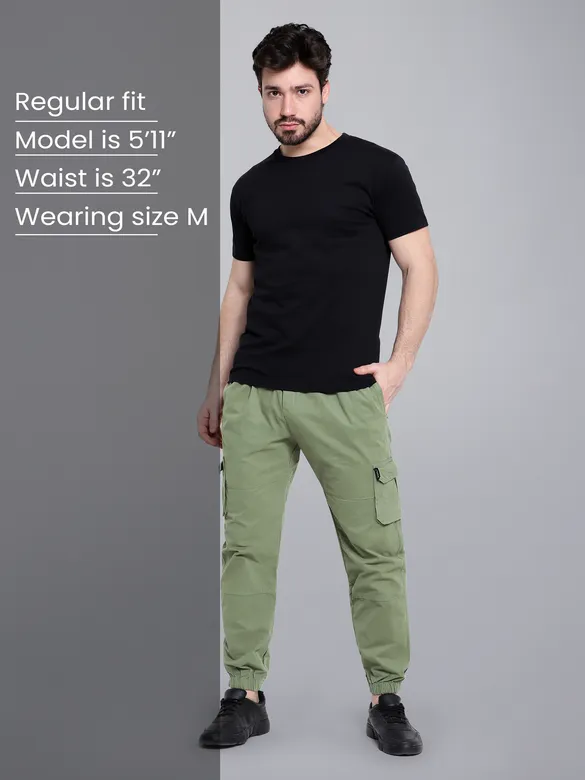 Pale Olive Heavy Gauge Cargo Joggers