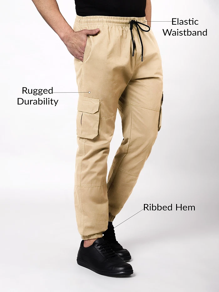Tan Yellow Dual Pocket Cargo Joggers