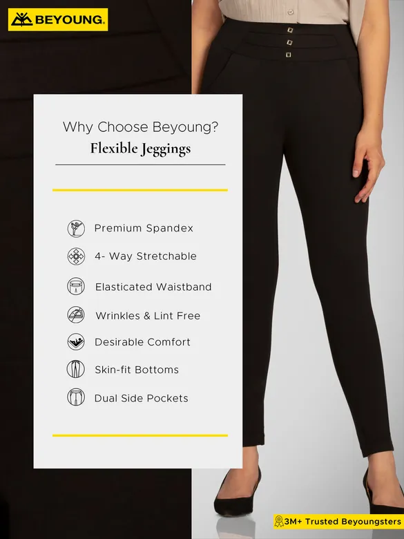 Black Triple Buttoned Skin Fit Flexible Women Jeggings