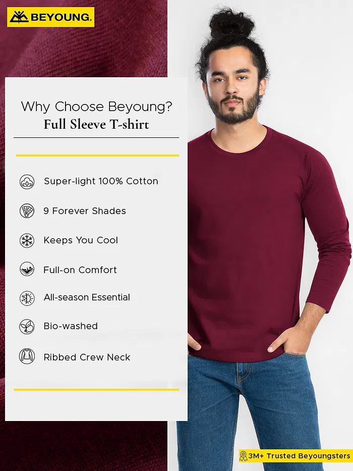 Plain Burgundy Full Sleeves T-shirts
