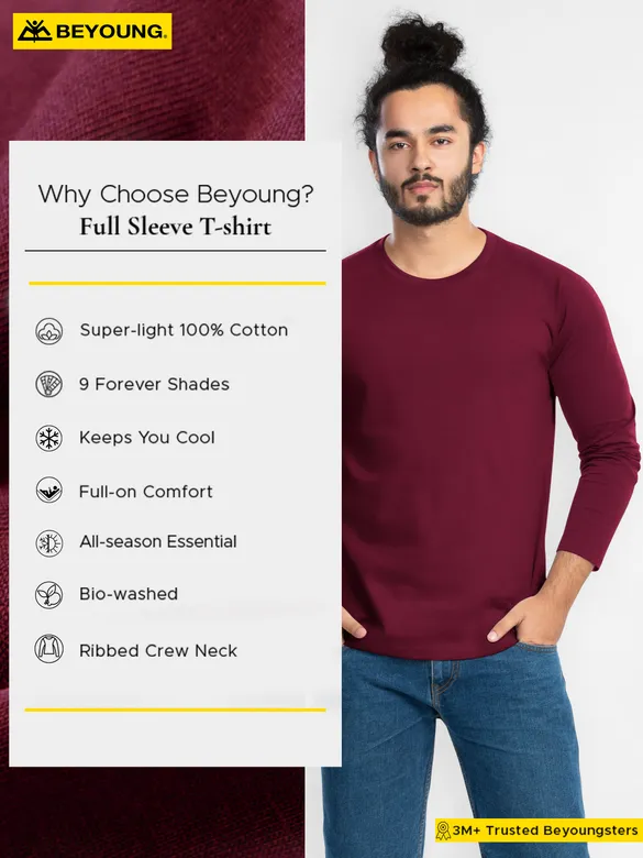 Plain Burgundy Full Sleeves T-shirts
