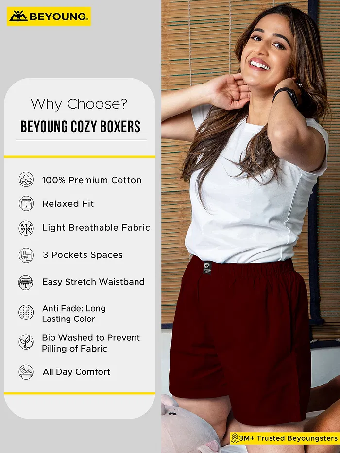 Plain Burgundy Womens Boxer