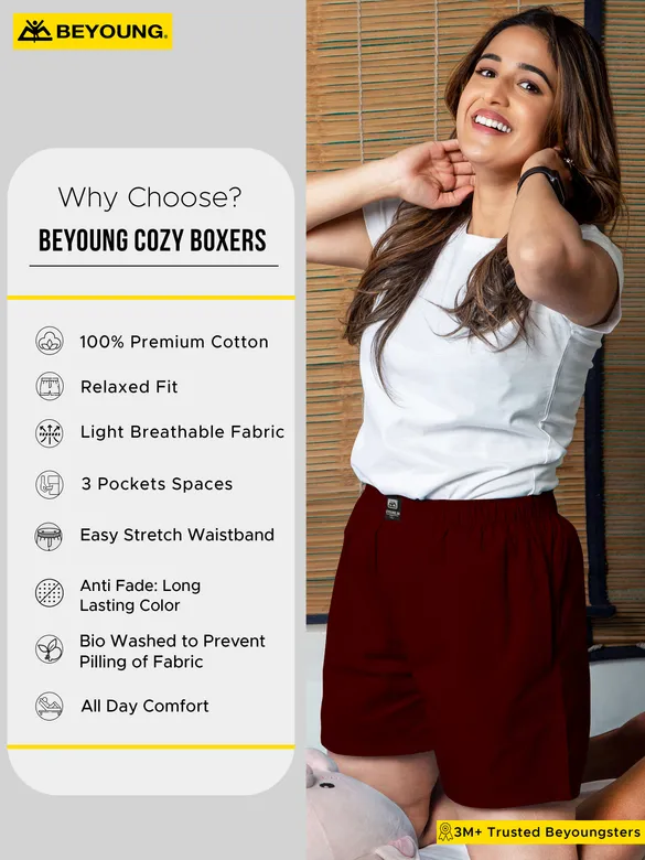 Plain Burgundy Womens Boxer