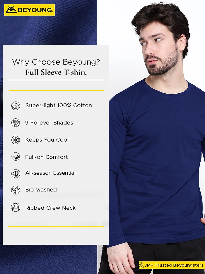 Plain Navy Blue Long Sleeves T-shirt